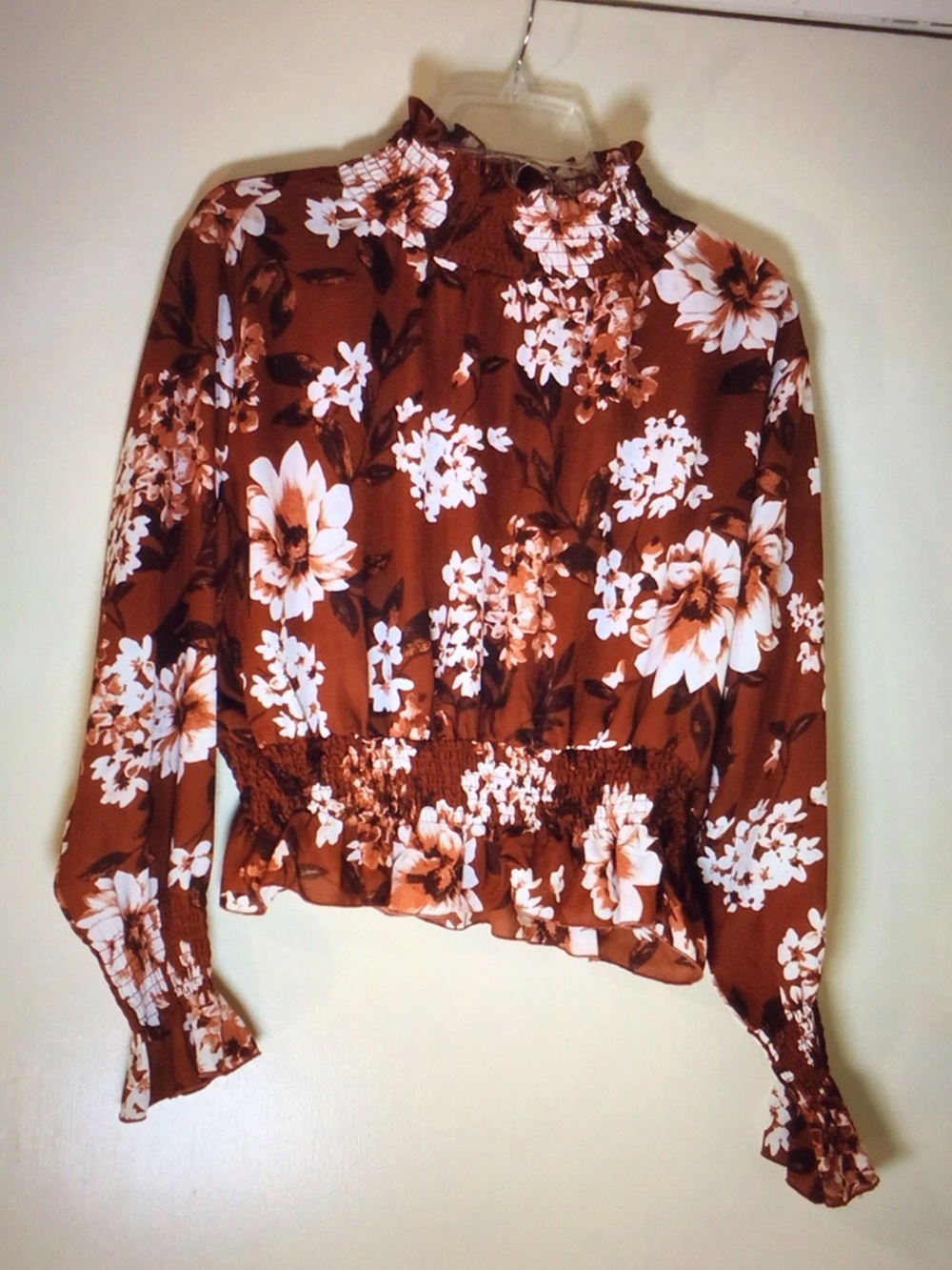 Justify Rust Floral Smocked-Neck Blouse
